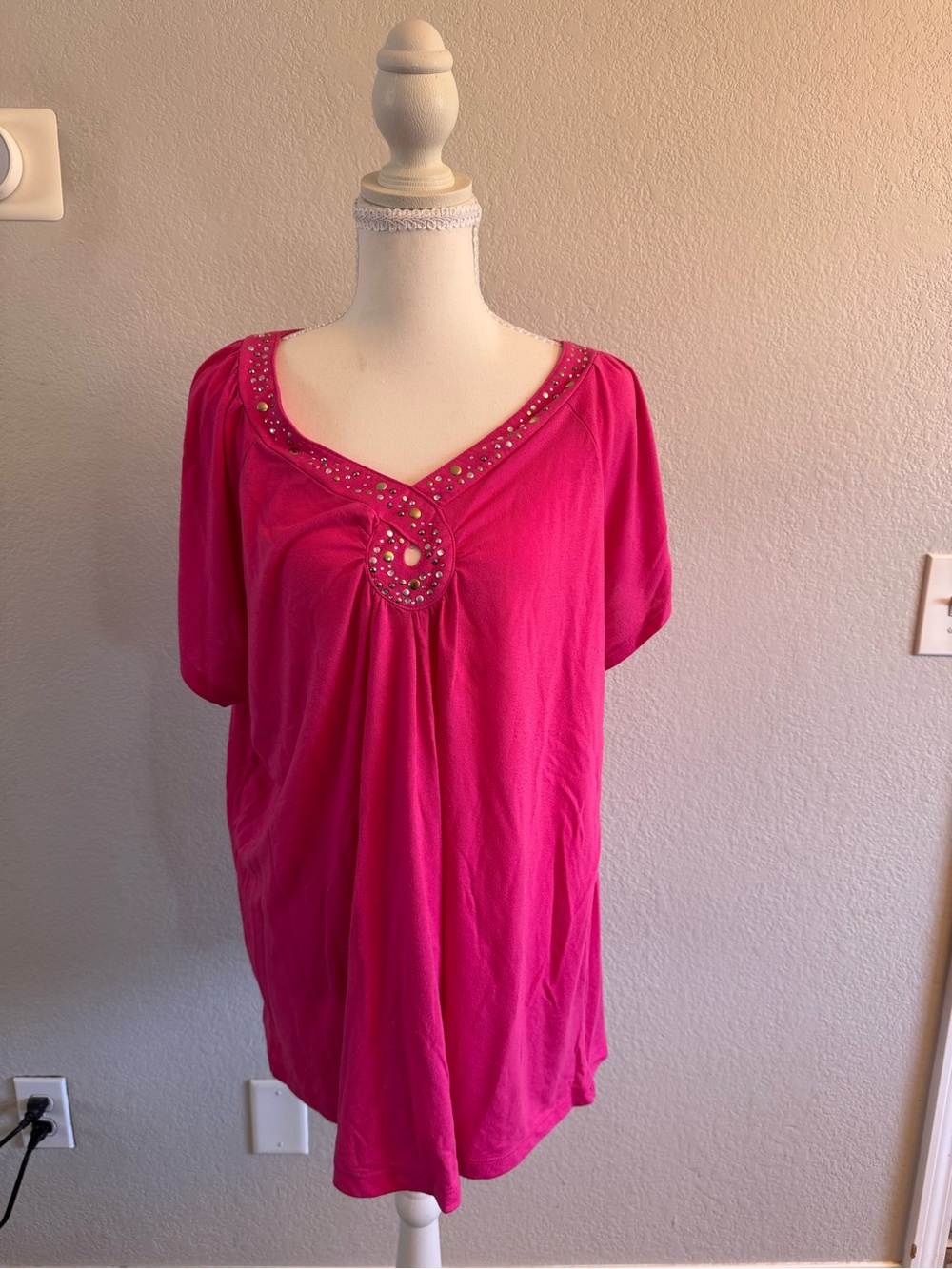 Zena Hot Pink Embellished V-Neck Blouse